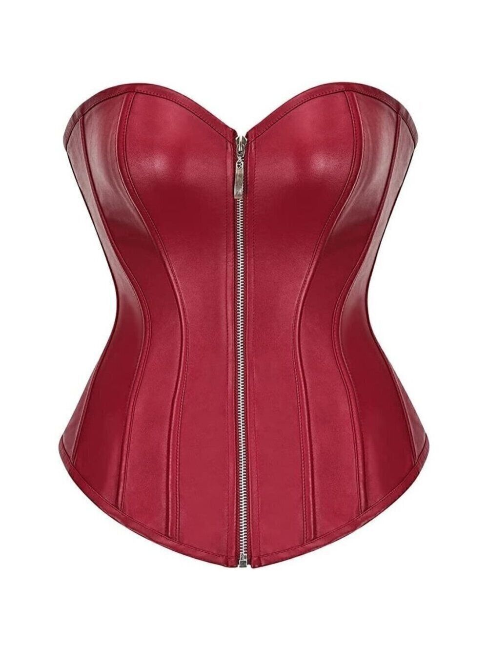 RED leather sexy zipper front bustier corset top bondage cosplay FUN costume NWT